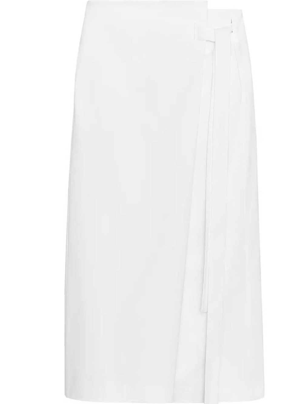 Zara White Midi Pencil Skirt with Side Wrap Tie